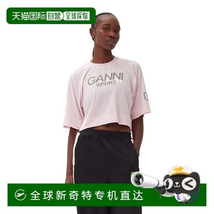 粉紅色 香港直郵GANNI T3967273 網(wǎng)眼短款 女士襯衫 T恤圓領(lǐng)寬松