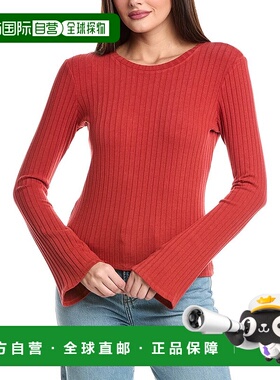 自营Bella Dahl长袖罗纹圆领T恤-红色针织衫 美国直发奥莱