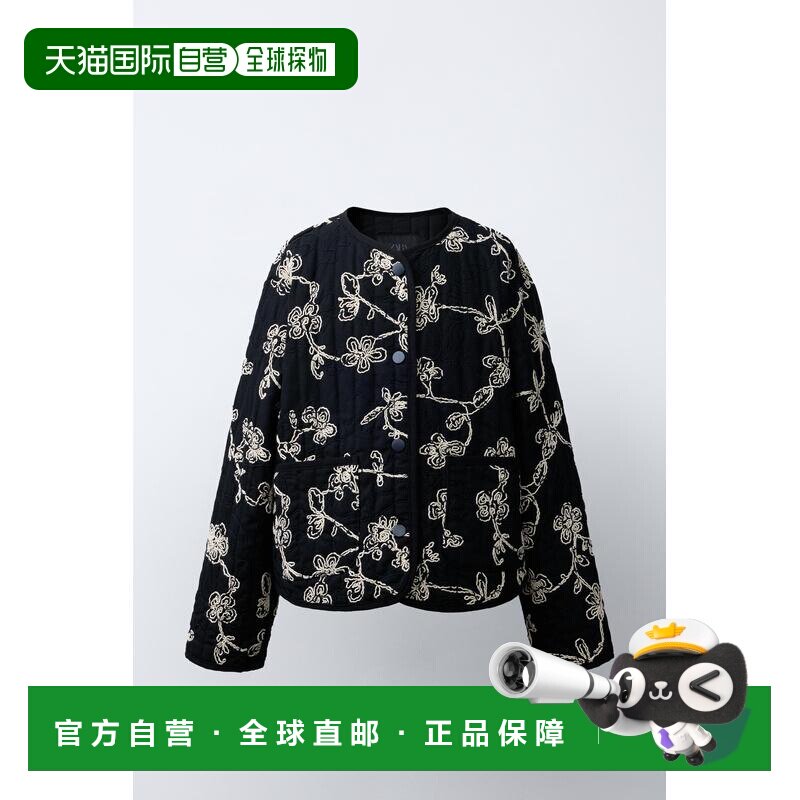 日本直邮Zara对比刺绣绗缝夹克长袖