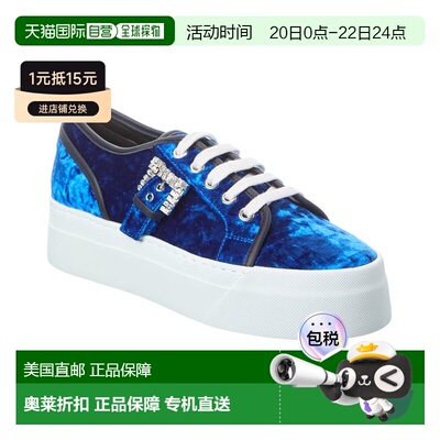 自营Sergio Rossi Twenty Buckle Velvet Platform Sneaker - blu