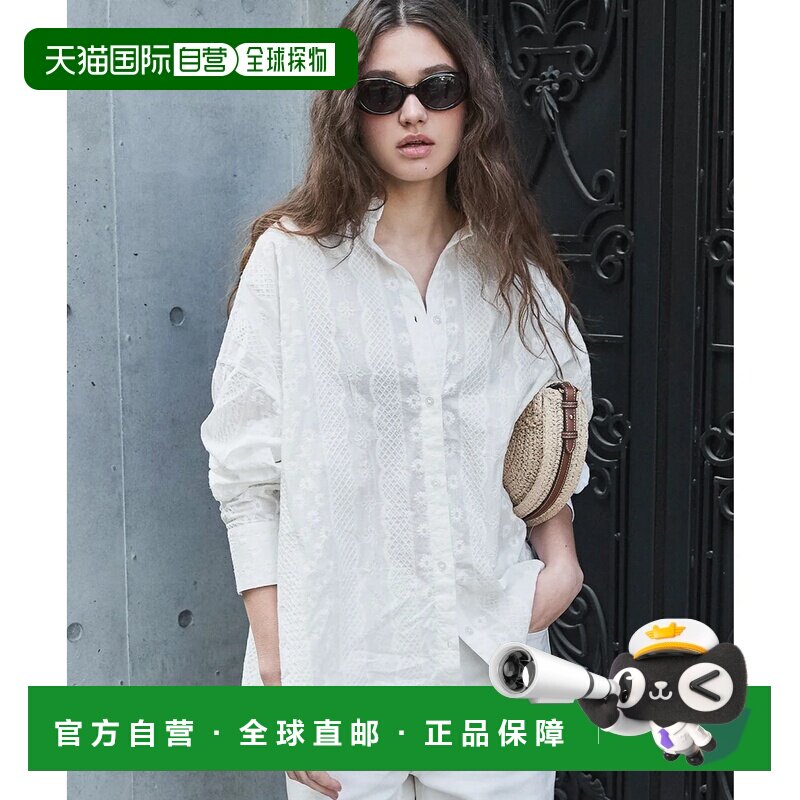 日本直邮coca 可口可乐 纯棉蕾丝大码衬衫 白色长袖上衣女装背心