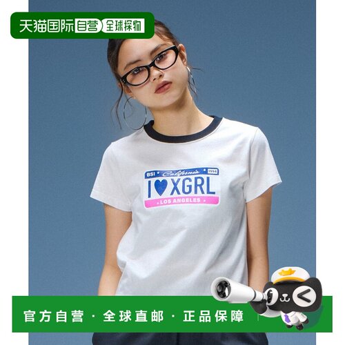 1h可退 日本直邮X-girl 女装 短款半袖T恤 品牌车牌印花设计 1052