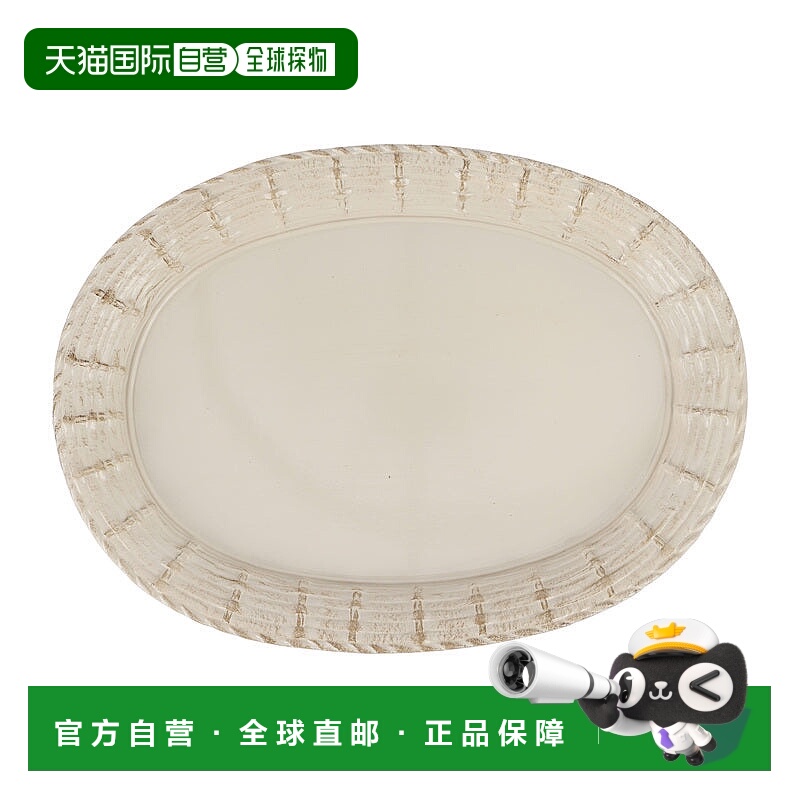 自营vietri佛罗伦萨木制配件灰褐色篮编织大型椭圆形托盘-棕褐色