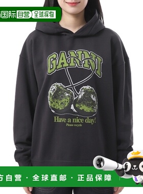韩国直邮GANNI 黑色 ISOLI CHERRIES 宽松连帽衫 (T4285 252) 兜/