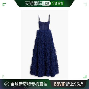 女士 香港直邮潮奢 MARCHESA NOTTE 荷叶边点子花六角网眼纱礼服