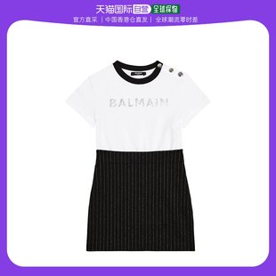 香港直邮潮奢 女童徽标条纹连衣裙童装 巴尔曼 Balmain