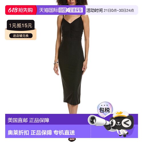 自营L'AGENCE Narissa Shirred Midi Dress - black 美国奥莱直发