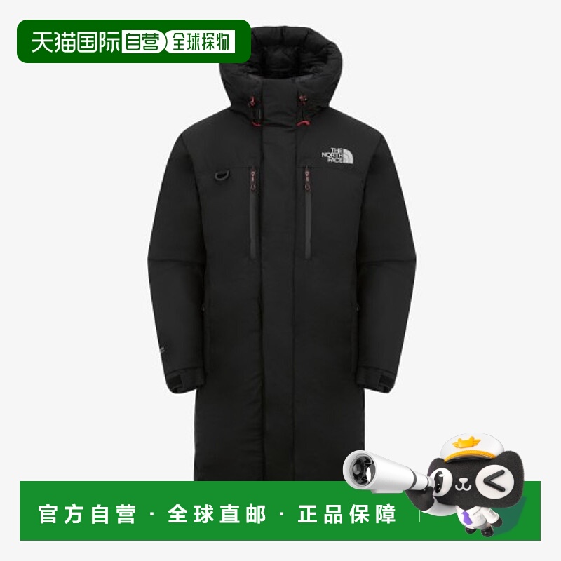 韩国直邮北面THE NORTH FACE Logo印花连帽中长款羽绒服 男款 黑