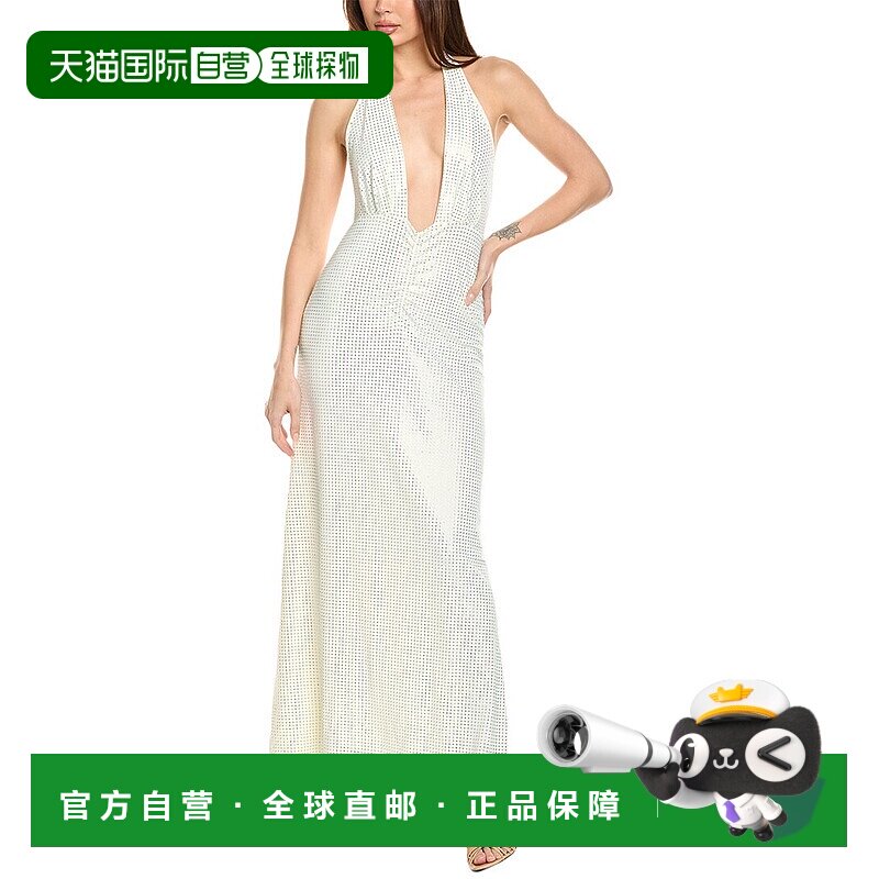 自营 WeWoreWhat吊带Maxi连衣裙-白色 美国奥莱新款性感直发长裙