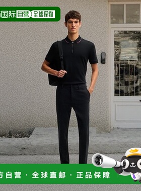 自营 bossStructured-cotton polo shirt with zip placket - bla