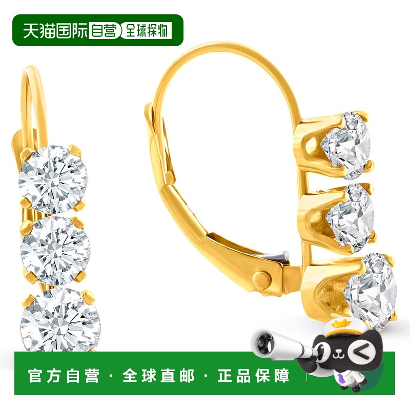 自营 pompeii31/2 克拉 3 石钻石耳环 14K 黄金杠杆背圈 - 14k 黄