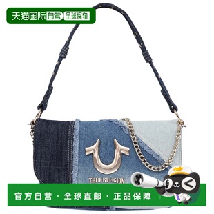自营True Religion Frayed Denim Horseshoe Hobo Bag - denim/bl