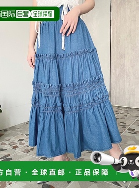 1h可退 日本直邮moment+女士轻盈蓬松褶皱牛仔裙 mt04061半身裙