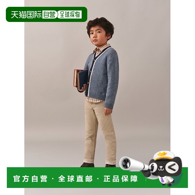 欧洲直邮Bonpoint小樱桃 Garfield男童灰蓝色V领羊绒开衫