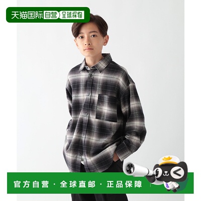 1h可退 日本直邮GLOBAL WORK儿童宽松柔软全棉法兰绒格子衬衫 498