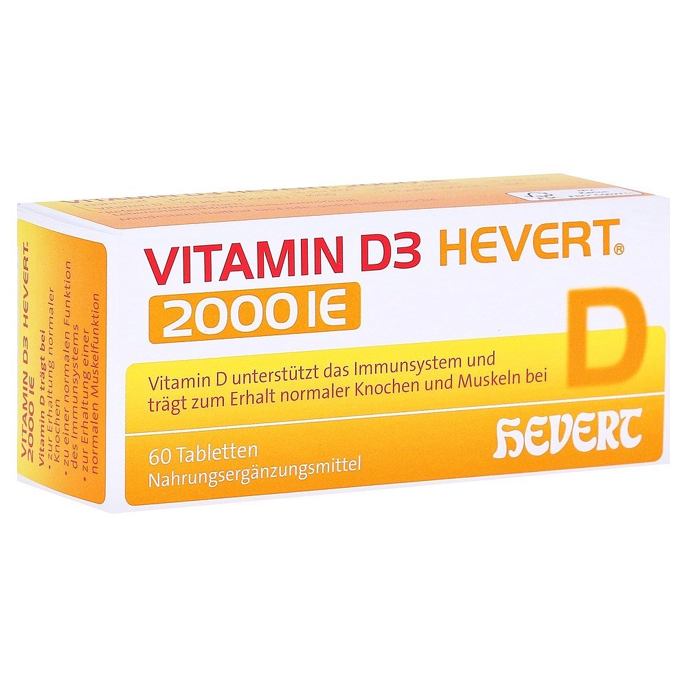 欧洲直邮德国药房HEVERT维D3补钙2000IE免疫力腰腿骨骼健康片60粒
