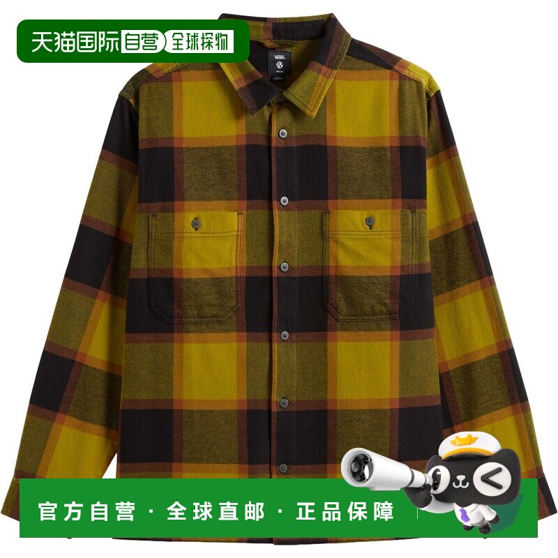 自营欧洲直邮Vans Larkspur男士焦金色/黑色棉格纹长袖衬衫