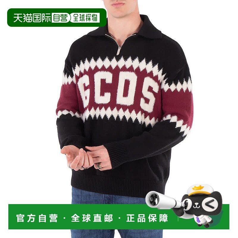 自营 GCDS标志阿盖尔马球衫-黑色 美国长袖针织衫男装直发奥莱