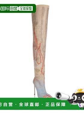 自营philipp pleinSuede Strass Boots Hi-Heels Overknees Flame