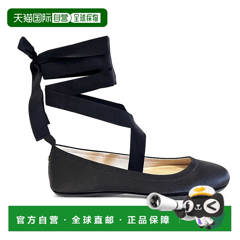 自营yosi samraSimone 黑色缎面踝带平底鞋 - 黑色 美国奥莱直发