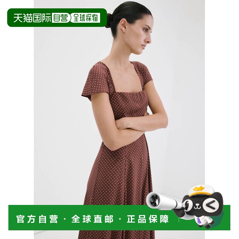 自营欧洲直邮MANGO 女士巧克力色粘胶纤维波点喇叭连衣裙图片