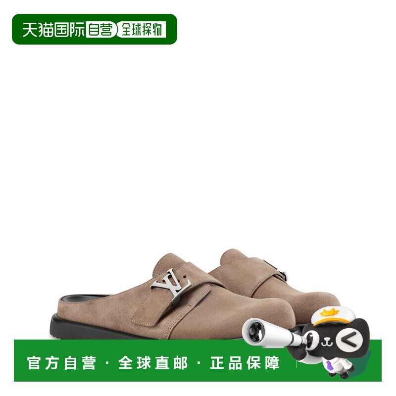 自营欧洲直邮LV路易威登 男士灰褐色皮革LOGO标识拖鞋凉拖凉拖鞋