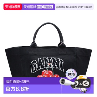 1h可退 香港直邮潮奢 GANNI 甘尼 女士 黑色棉手提包 B2110038252