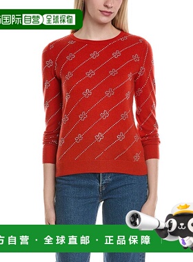 自营sofiacashmere斜纹花朵羊毛和羊绒混纺毛衣-橙色 美国奥莱直