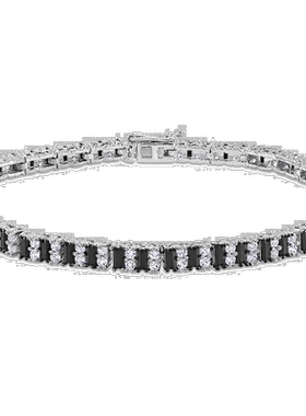 自营 925 纯银 Mimi & Max 网球手链 - 7 1/4 英寸 - 黑色 美国奥