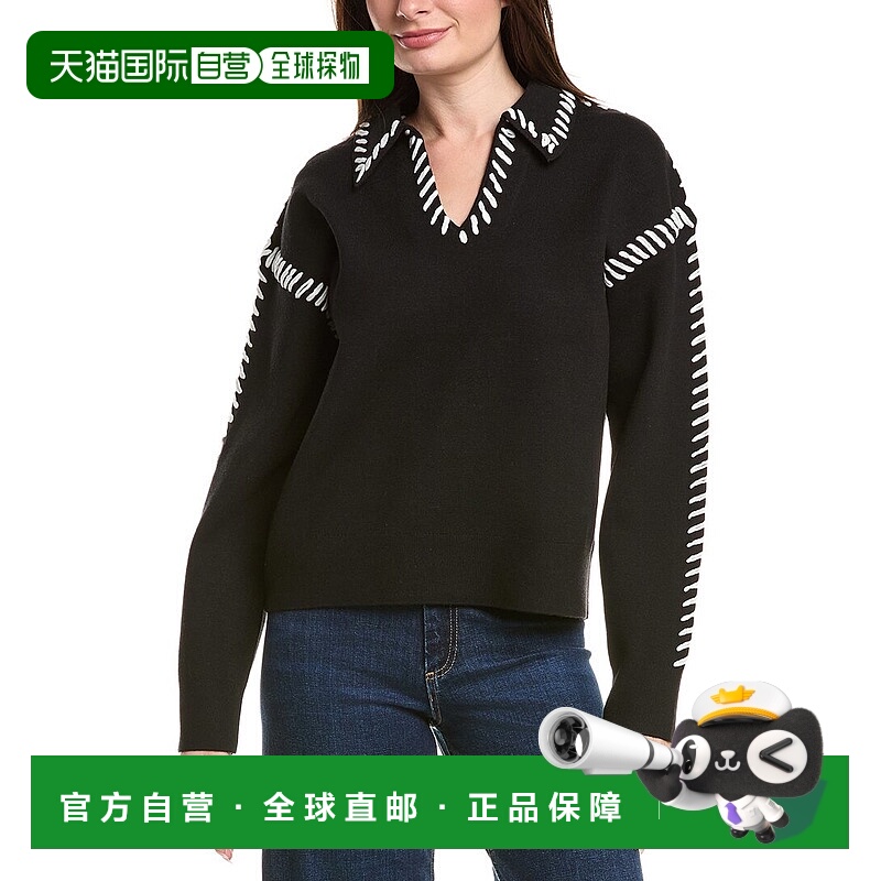 自营English Factory Stitch Detail Collar Top - black 美国奥