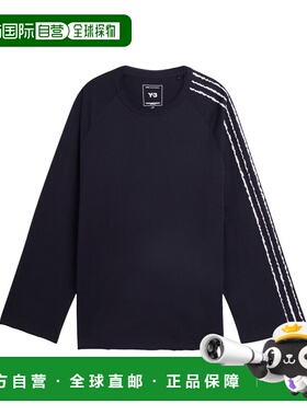 1h可退 香港直邮Y-3 男士 黑色 Raw Edge 3-Stripes 长袖 T恤 KQ9