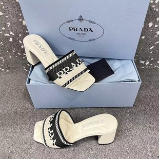 3LKB PRADA 白色女士露趾平底拖鞋 1XX612F F0N12