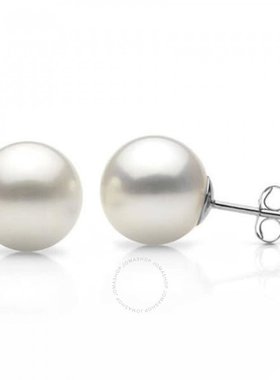 Suzy Levian 14k 白金圆形白色淡水珍珠耳钉 - 8 毫米 SCEW8WA