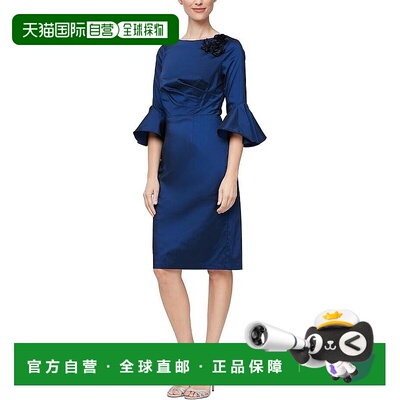 自营 Alex Evenings女式8号蓝色花朵细节3/4钟形袖护套APP1247-蓝