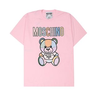 MOSCHINO莫斯奇诺拼接泰迪熊大标圆领短袖 T恤粉色V070704412224