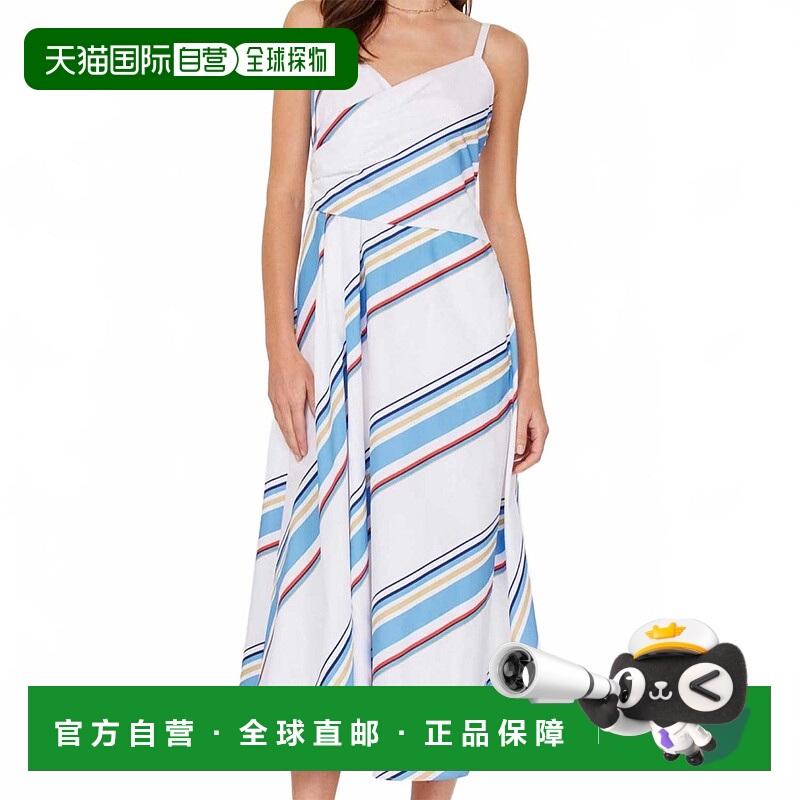自营current airStriped Midi Dress In White/blue - white/blue