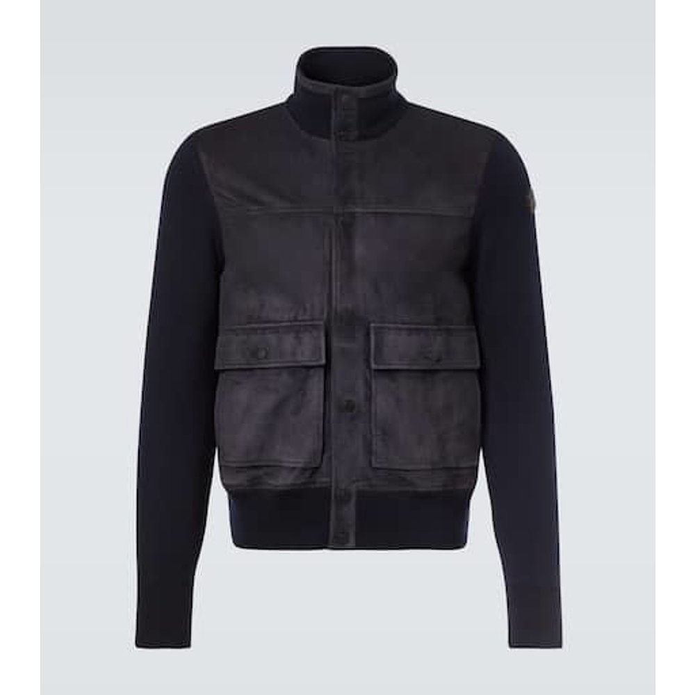 潮奢 Moncler 盟可睐 男士 拼接绒面革羊毛夹克