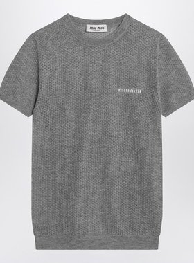 潮奢 Miu Miu 缪缪 女士 灰色羊绒带Logo毛衣 MMLB30OOO17NN