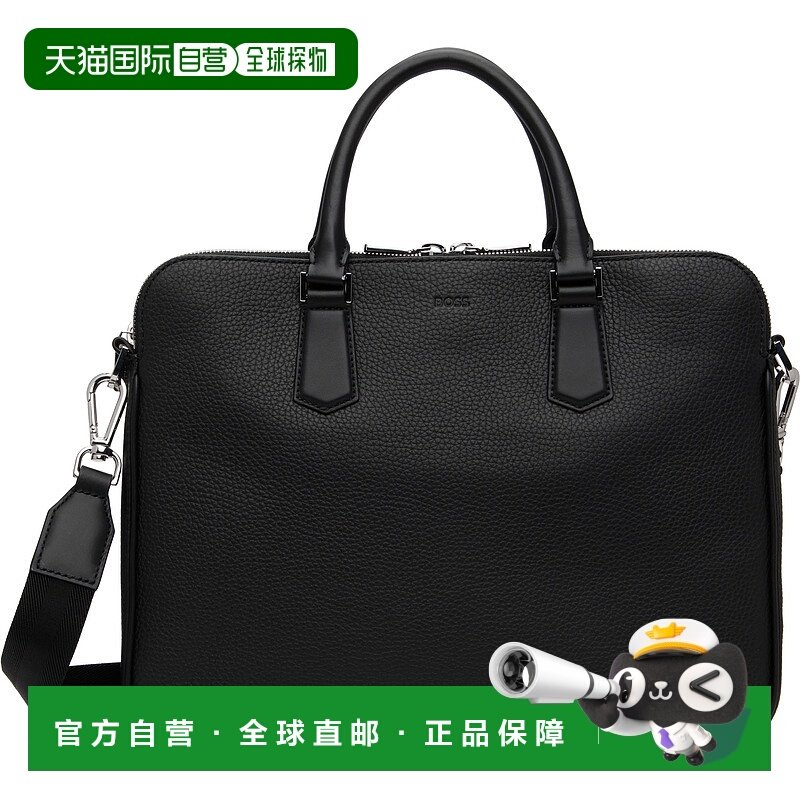 1h可退 香港直邮BOSS 波士 男士 黑色 Italian Leather Slimline