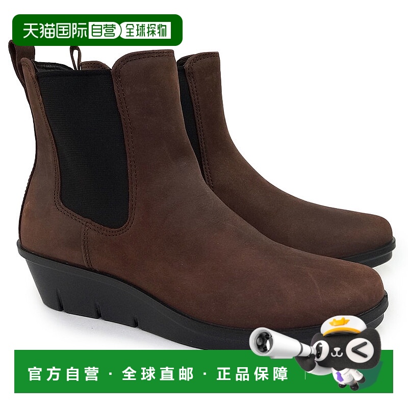 日本直邮ECCO 女靴286133防水 SKYLER 皮革切尔西靴黑色/巧克力色