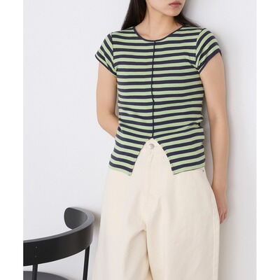 1h可退 日本直邮Robert P. Miller女装纯棉中缝开衩条纹罗纹T恤 F