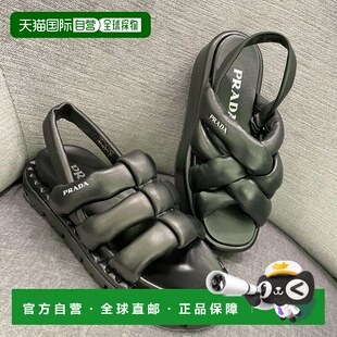 1h可退 香港直邮Prada 普拉达 女士 特 黑色编织厚底凉鞋 1X810M
