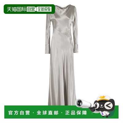 自营alberta ferrettiLong Silver Satin Dress With Bias-Cut -