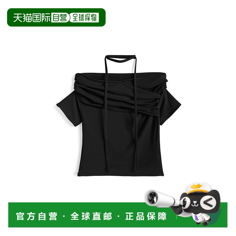 日本直邮日潮 GRL带颈链的露肩褶皱上衣pm549a针织短袖时尚性感