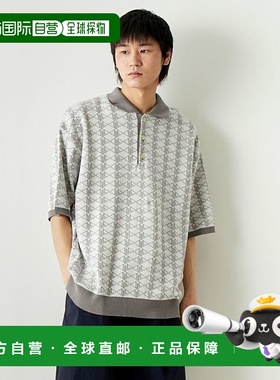 1h可退 日本直邮Noir Fabrik 男士几何纹宽松棉麻 polo衫 NF-242-