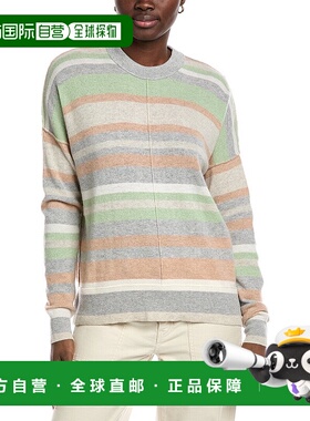 自营 autumn cashmere秋季条纹高低腰羊绒毛衣-灰色 美国奥莱直发