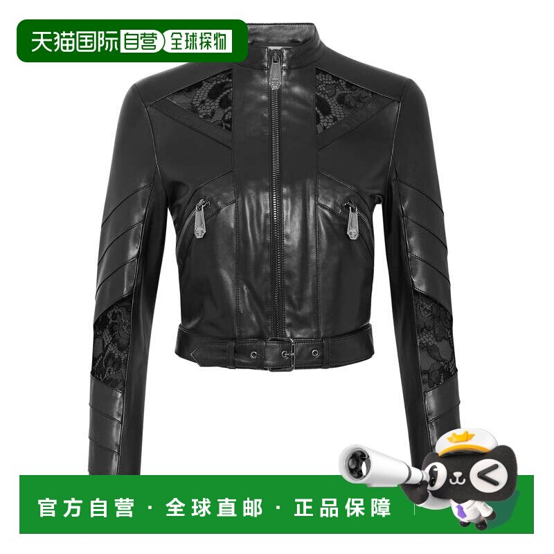 自营 philipp plein黑色皮革自行车系带 美国奥莱直发新款皮衣