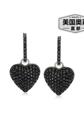自营Ross-Simons 925 纯银黑色尖晶石心形吊式耳环 - 黑色 美国奥