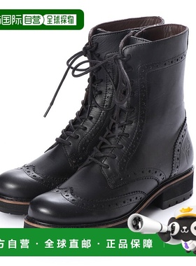 【日本直邮】Yosuke女士系带靴黑色皮革简约百搭经典舒适日常女靴