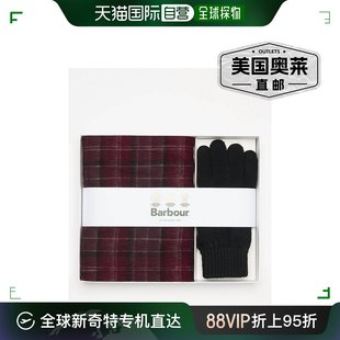 美国奥莱 勃艮第 barbour勃艮第格子呢围巾和手套礼品套装